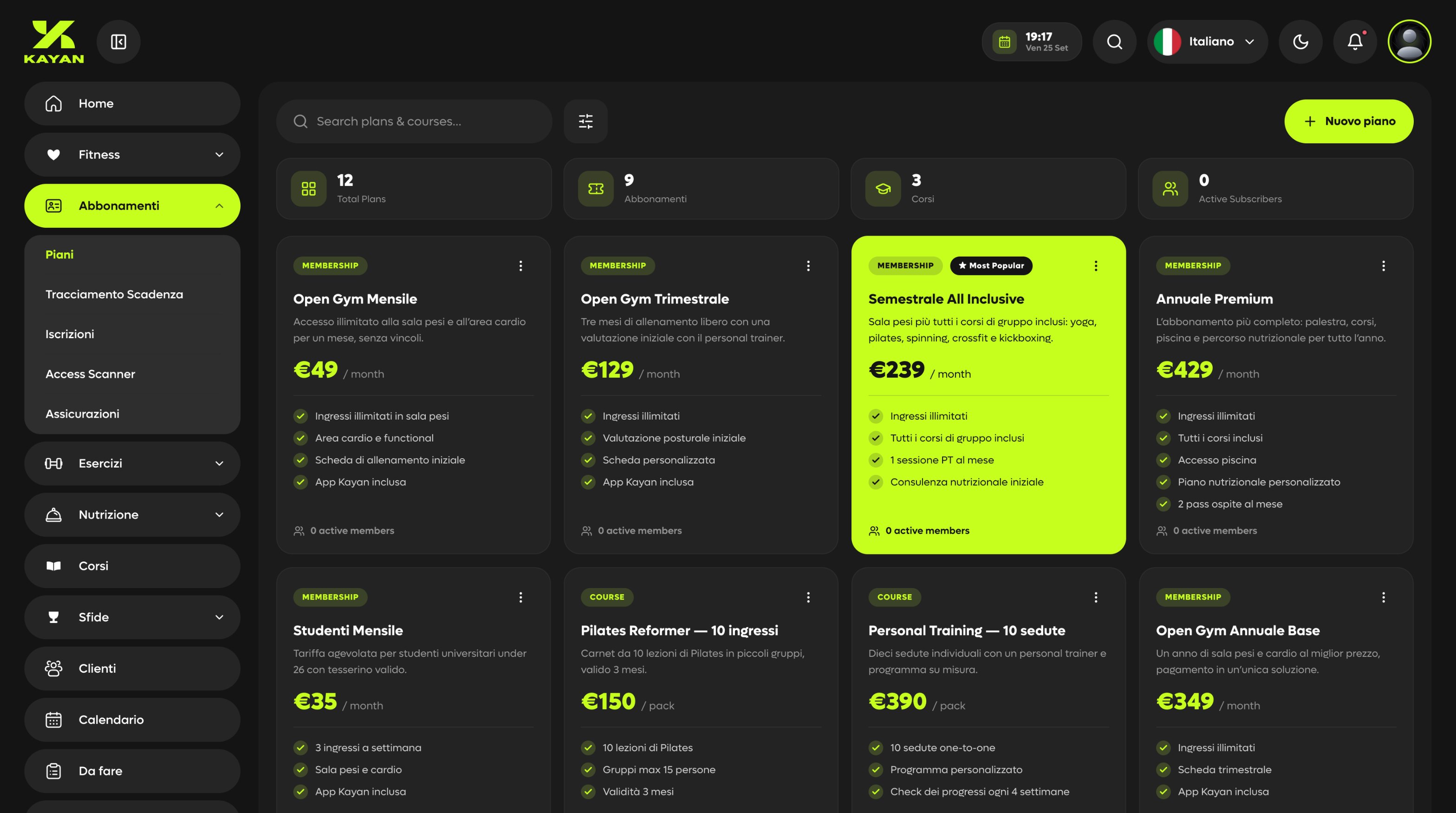 Kayan — Abbonamenti / Memberships